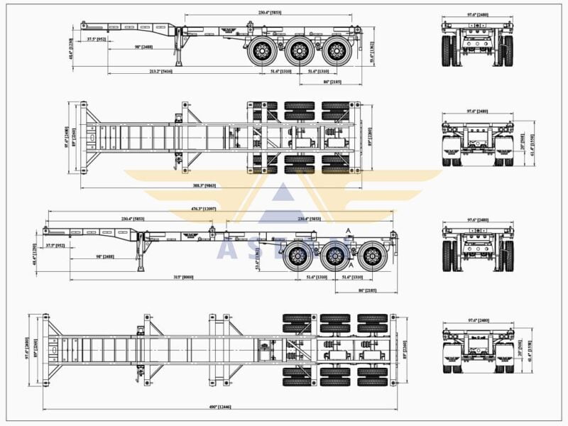 Extendable trailer 20’ - 40’, 3 axles - ASEAN-G403–N1