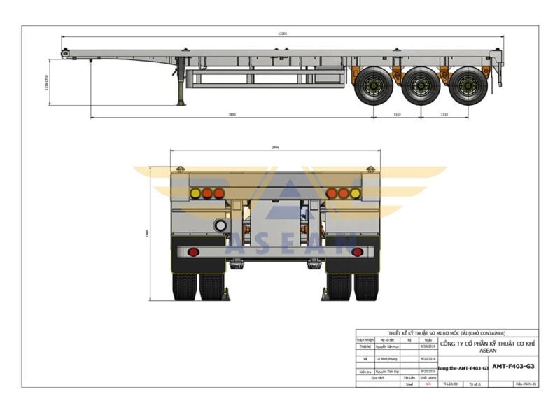 Bản vẽ sơ mi rơ moóc sàn 40 feet 3 trục - AMT-F403-G3